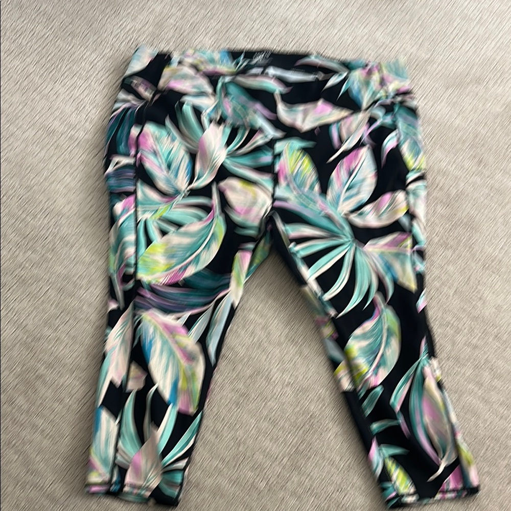 Torrid Black and Pink Floral Leggings with Stretchy Fit